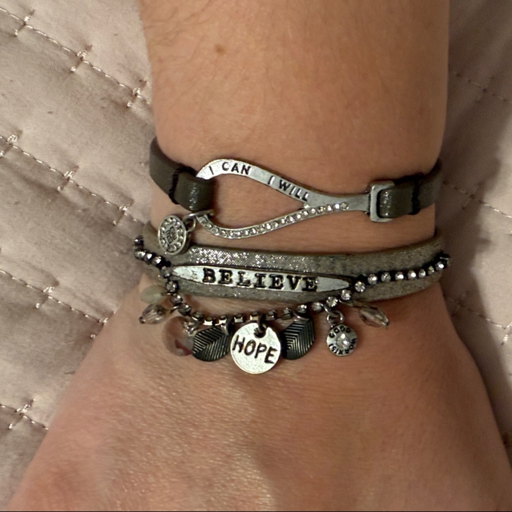 Goodworks - Silver and Gray Inspirational Bracelet Set Bundle